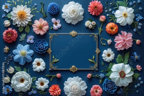 Wallpaper Mural Stunning Floral Designs on Marine Blue Background with Artful Presentation and Generous Writing Area Torontodigital.ca
