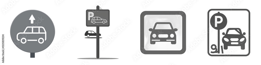 Parking icons directions, signs, spaces isolated on white or transparent Parking icons directions, signs, spaces isolated on white or transparent