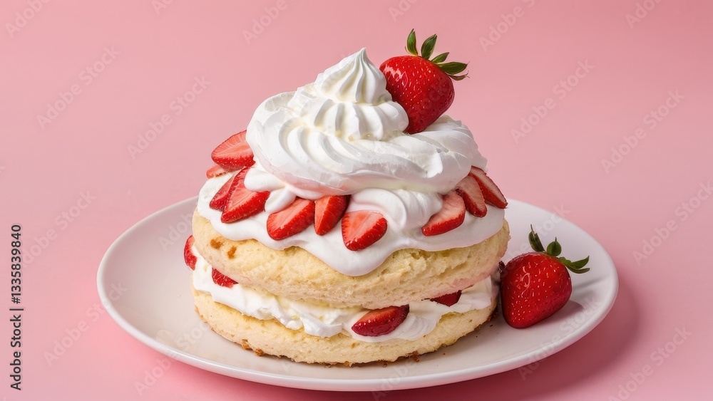 A delightful top-view of a strawberry shortcake A delightful top-view of a strawberry shortcake