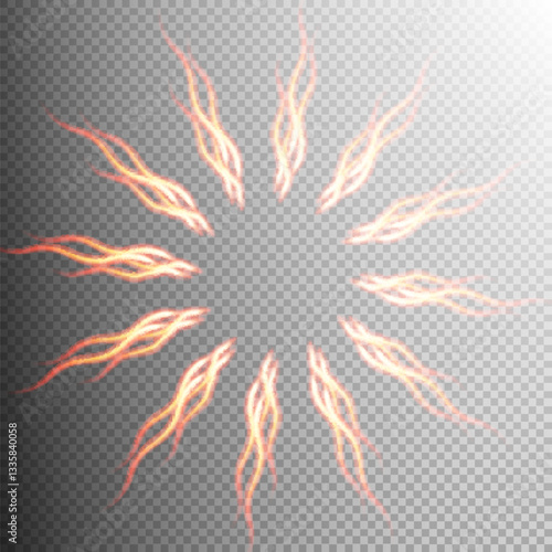 Circular arrangement of glowing flame-like elements with a transparent background ideal for use in fantasy, sci-fi, gaming, or digital art projects.