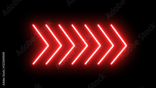 Glowing red neon single arrow moving right on black background.