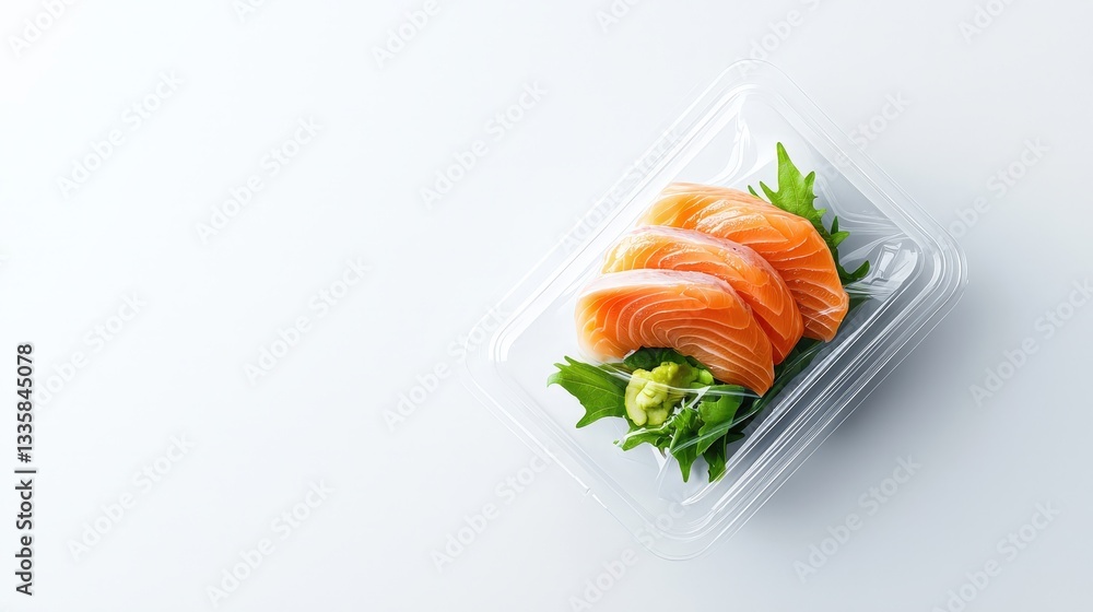 Freshly Sliced Salmon with Garnish on Minimalist White Background Freshly Sliced Salmon with Garnish on Minimalist White Background