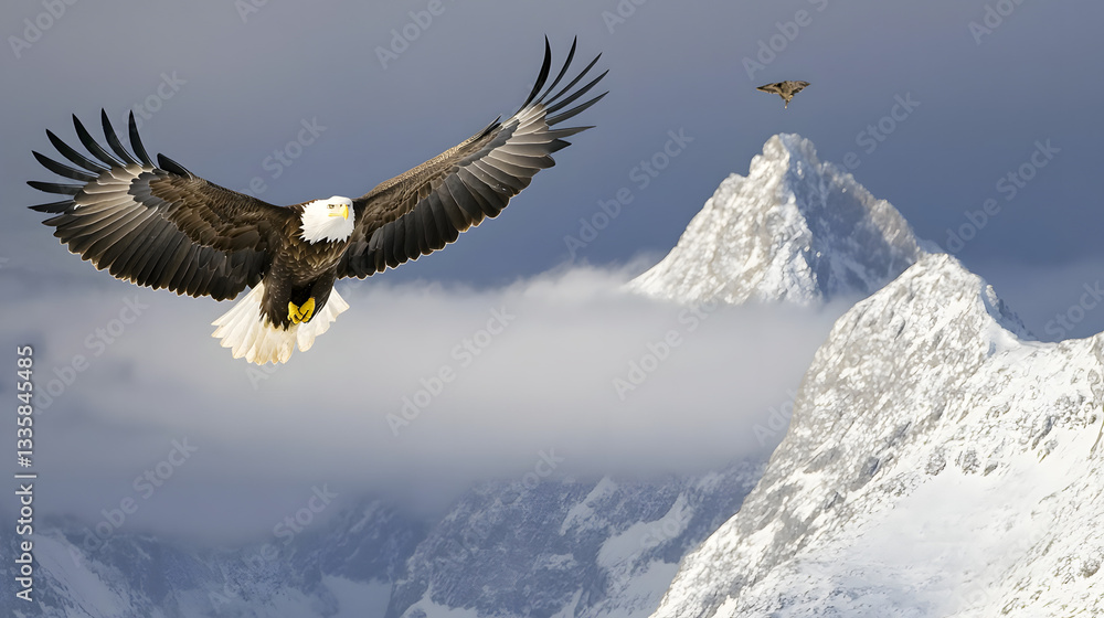 A snow mountain with an eagle soaring in the sky, capturing the majesty of nature, perfect for outdoor, adventure, and wildlife themes.
A snow mountain with an eagle soaring in the sky, capturing the majesty of nature, perfect for outdoor, adventure, and wildlife themes.