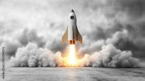 Rocket Launch Against a Backdrop of Dramatic Clouds for Space Exploration Theme