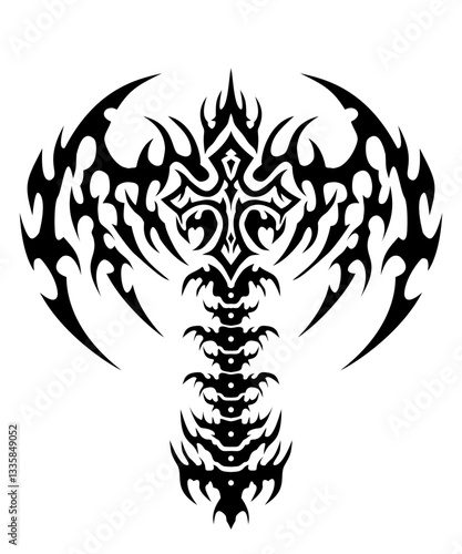 Cross wing neo tribal tattoo design Y2k style, gothic bone with wings tattoo design 