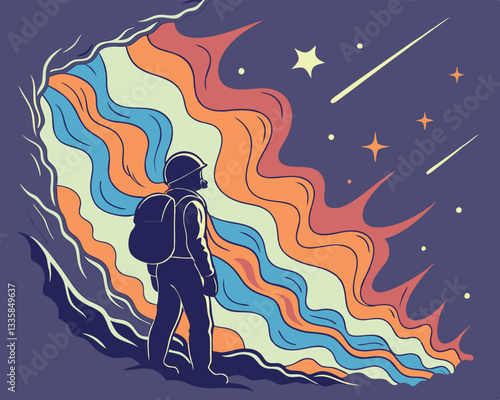 Astronaut Walking into Colorful Space Dream