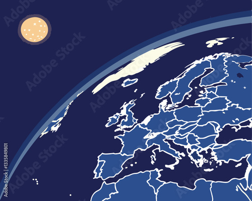 Europe at Night: Earth Globe with Shooting Star and City Lights