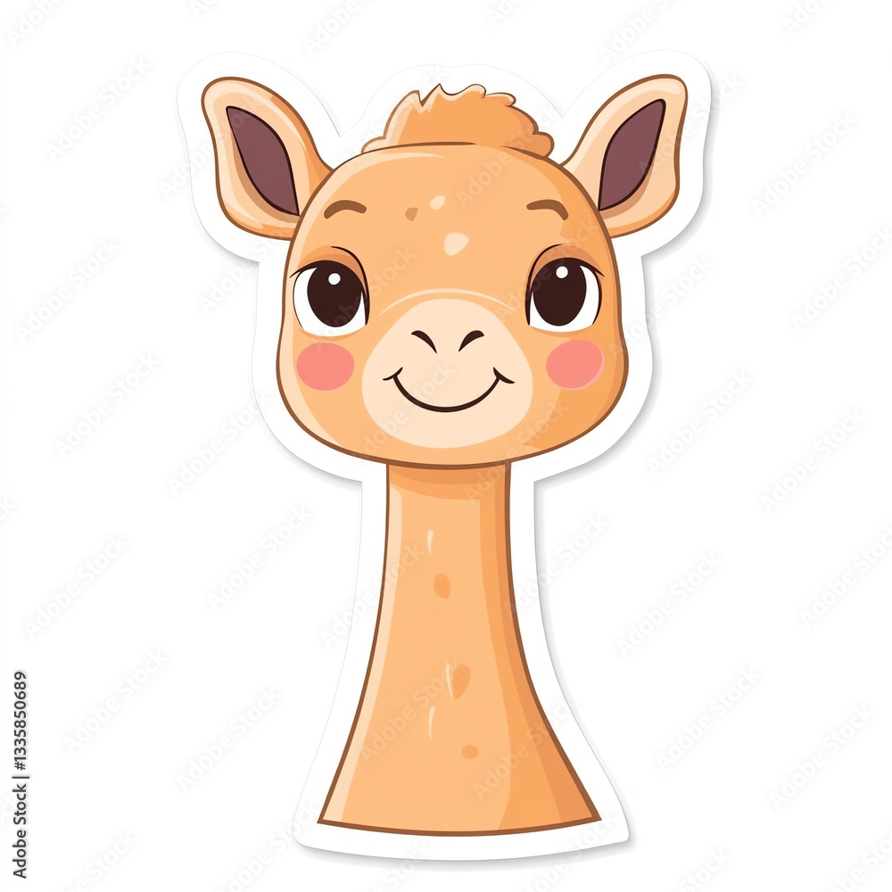 Obraz premium Cute and friendly cartoon giraffe head with big eyes and a happy expression.