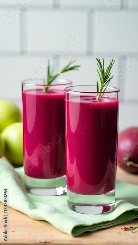 Wallpaper Mural Smoothie with beetroot and green apple in glasses on light background Torontodigital.ca