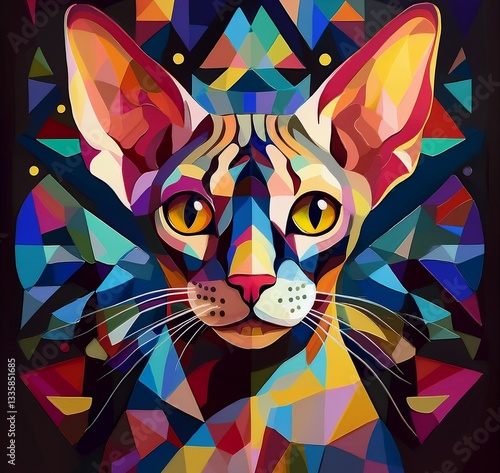 Cubism illustration of a cat.