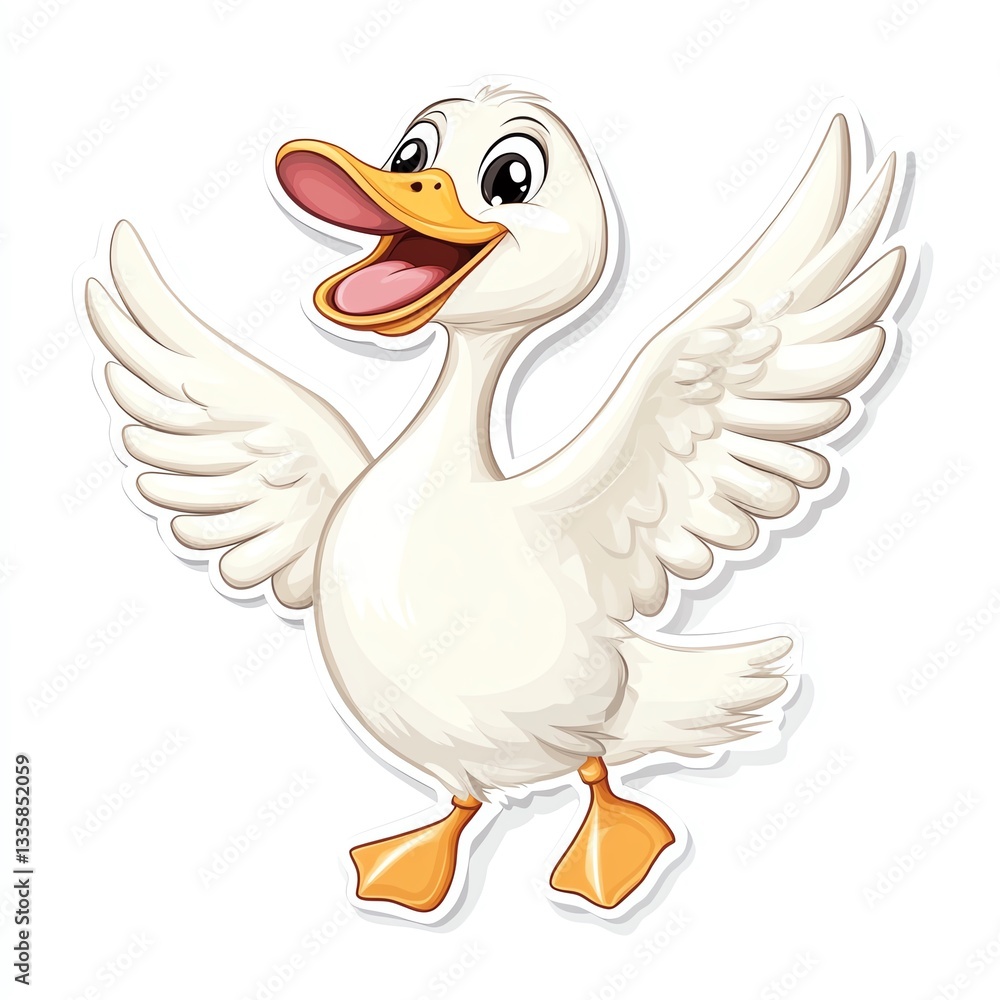 Obraz premium Cute cartoon duck with wings spread, showcasing a cheerful and playful spirit.