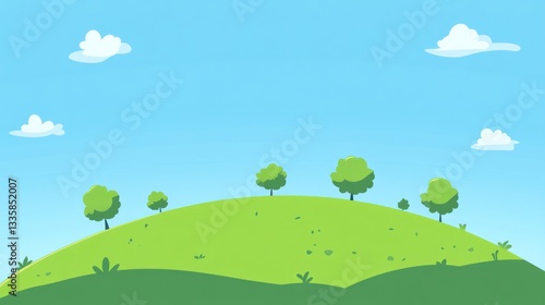 Cartoon Hillside Landscape Under a Blue Sky