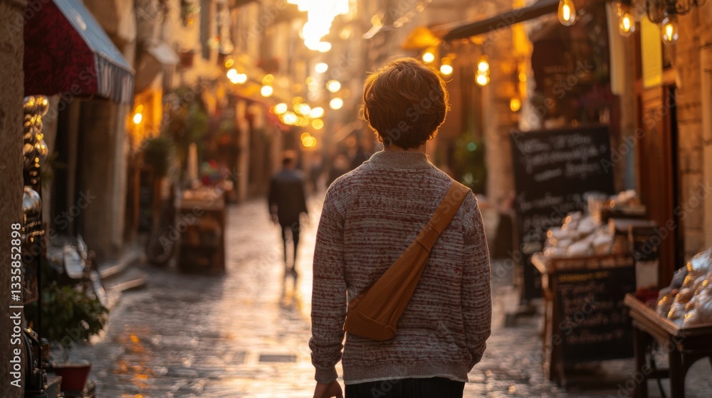 Serene Evening Stroll in Historic European Cobblestone Street Serene Evening Stroll in Historic European Cobblestone Street