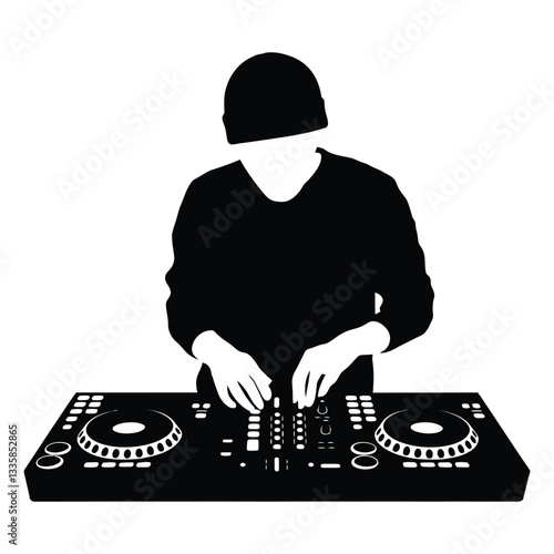 DJ Mixer Silhouette, Vector, Icon, Logo, White Background.