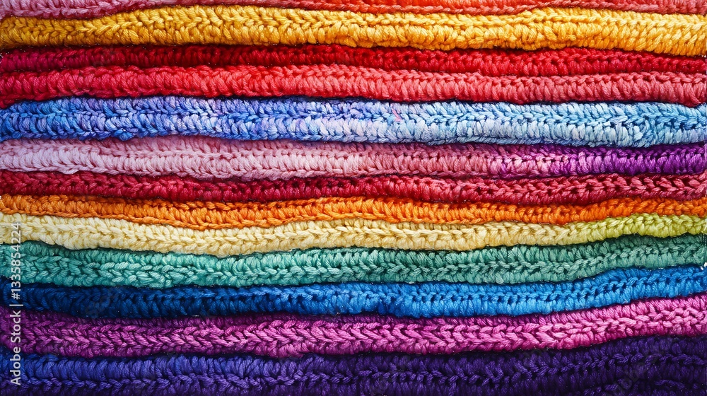 Colorful Knitted Fabric Stack Rainbow Hues Texture Colorful Knitted Fabric Stack Rainbow Hues Texture