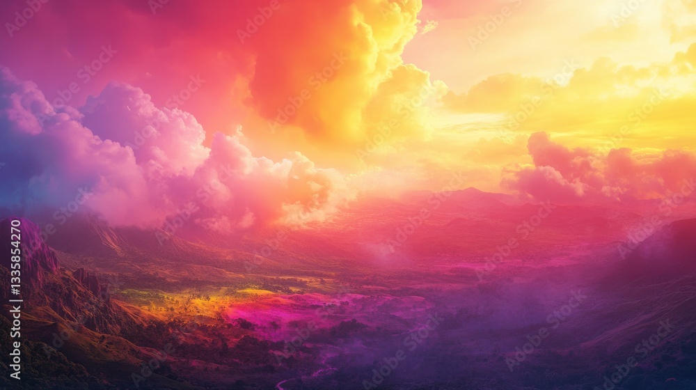 Fototapeta premium A landscape shot where a Holi festival scene blends into the sky, making the colors appear as part of the natural atmosphere