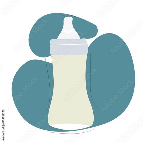 vektor Baby bottle with nipple pacifier. Sterile milk container.