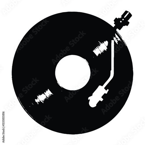Vinyl Record Silhouette, Vector, Icon, Logo, White Background.