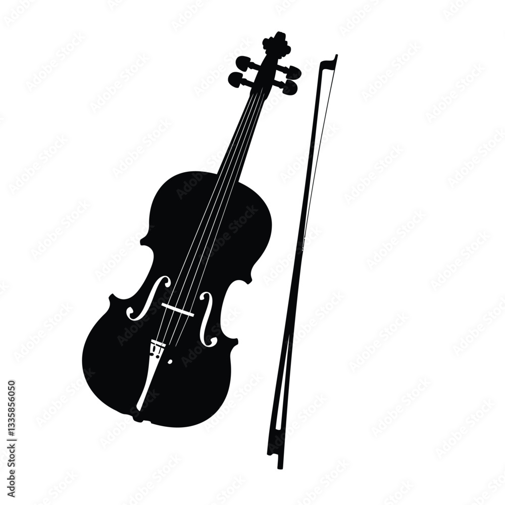 Fototapeta premium Violin Silhouette, Vector, Icon, Logo, White Background.