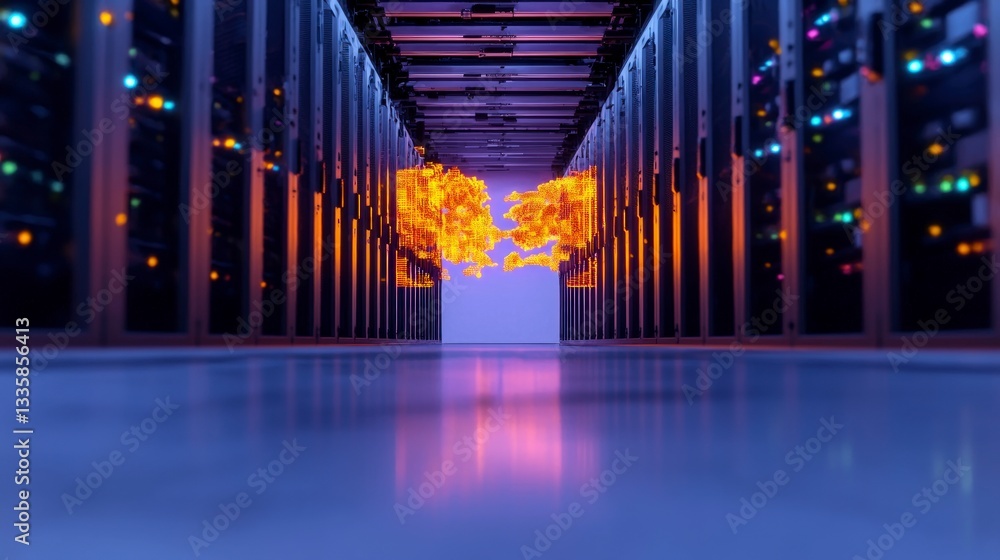 Fototapeta premium Futuristic Data Center AI Servers Network Big Data Technology