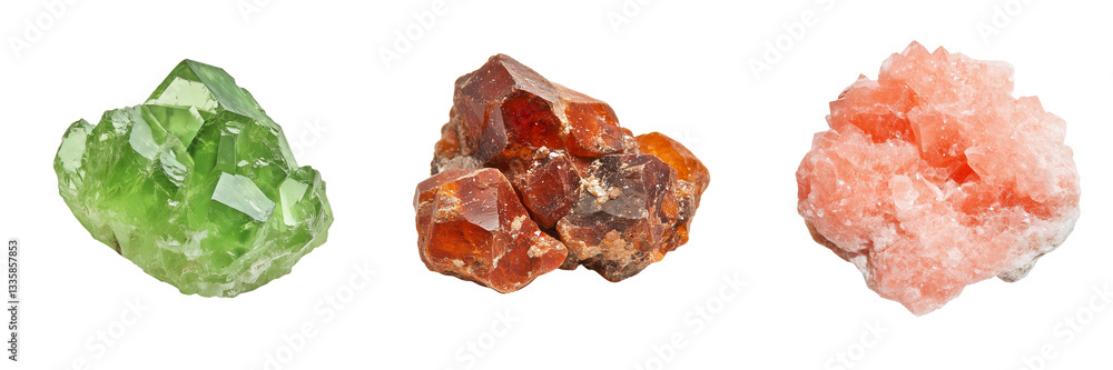Vibrant crystal clusters nature close-up photography on clear background Vibrant crystal clusters nature close-up photography on clear background