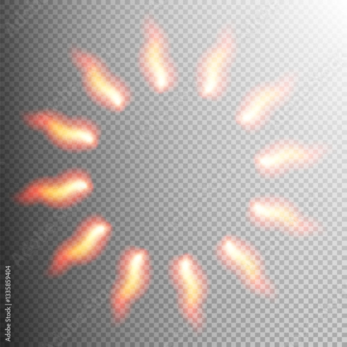 Circular arrangement of glowing flame-like elements with a transparent background