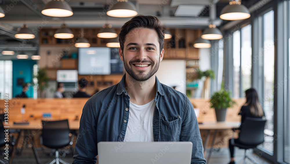Professional Open Workspace with Businessman, Indoor Plants, and a Productive Atmosphere
Professional Open Workspace with Businessman, Indoor Plants, and a Productive Atmosphere