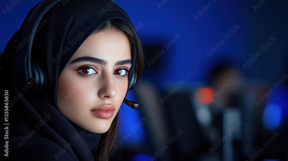 Fototapeta premium Arabian female call center operator providing customer service support
