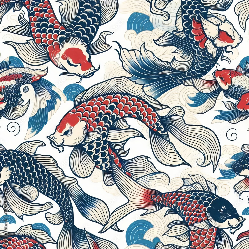 Obraz premium Ukiyo-e Fish Decorative Pattern 