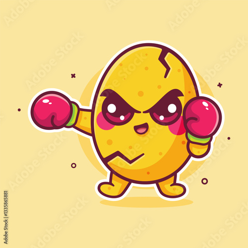 kawaii egg character mascot playing boxing sport isolated cartoon