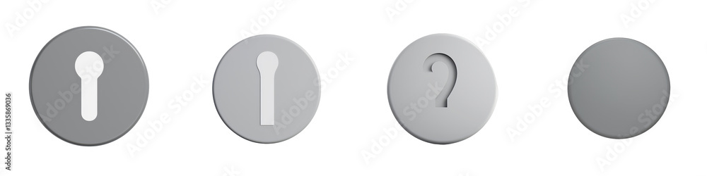 Grey circles with keyhole, question mark symbols isolated on white or transparent Grey circles with keyhole, question mark symbols isolated on white or transparent