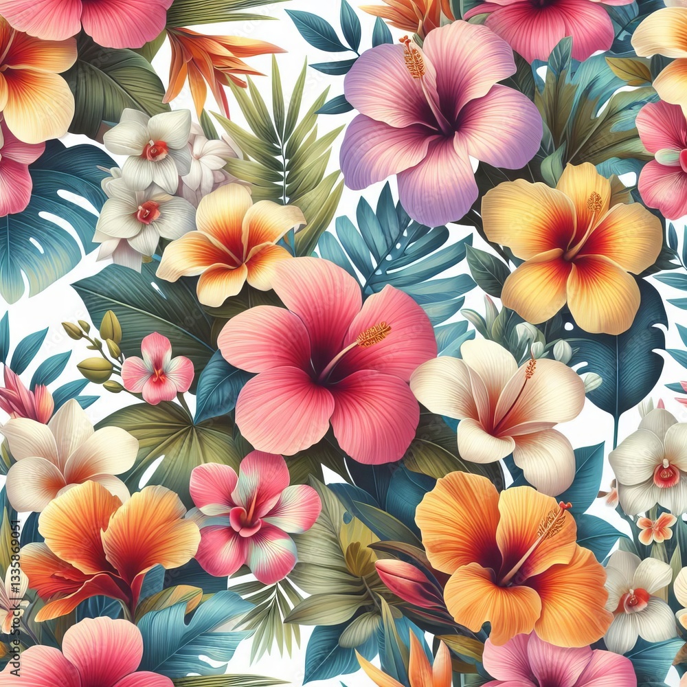 Obraz premium Botanical Tropical Flowers Pattern 