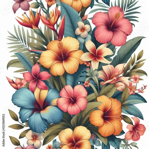 Wallpaper Mural  Botanical Tropical Flowers Pattern
 Torontodigital.ca