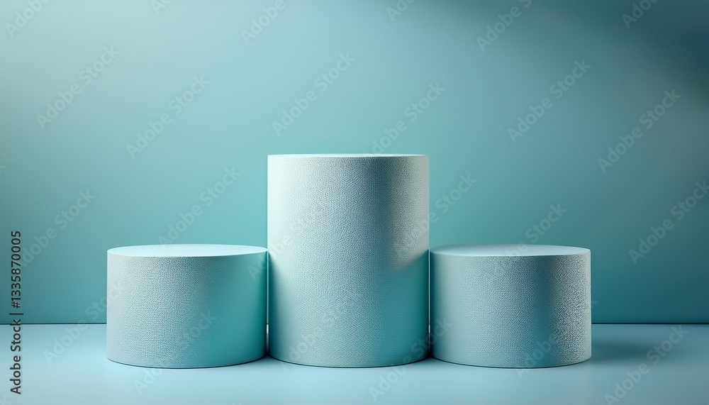 three cylindrical platforms on a pale blue background three cylindrical platforms on a pale blue background