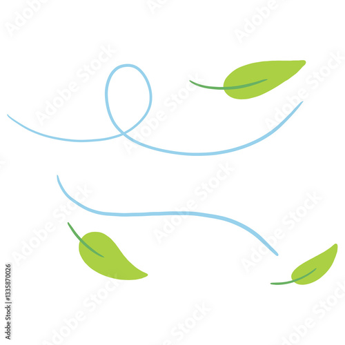 Wind blows green leaves on transparent background