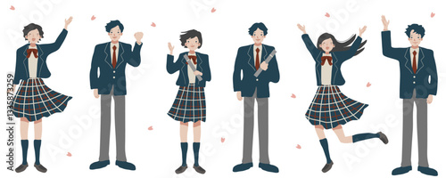 桜が舞う季節、笑顔の高校生たち（男女）