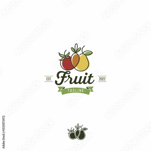 Fruit vegetables farm agricultural food vegetarian vintage vector logo