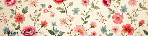 Wallpaper Mural Vintage textile floral pattern in pastel colors with dainty flowers and leaves, decor, fabric Torontodigital.ca