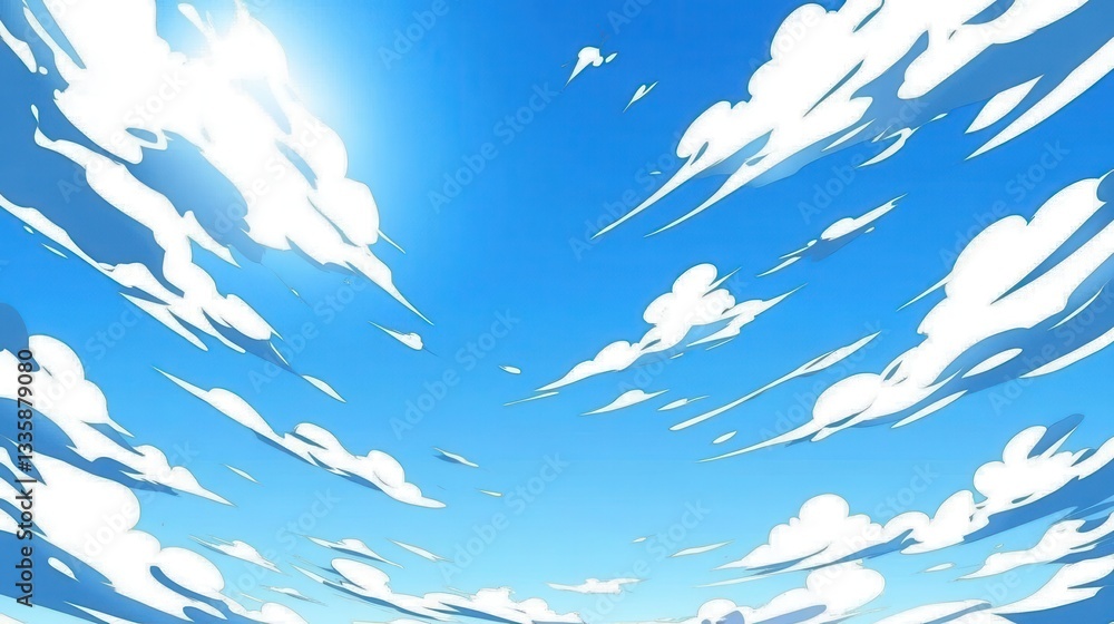 Obraz premium An illustration of anime background showing blue sky with white clouds