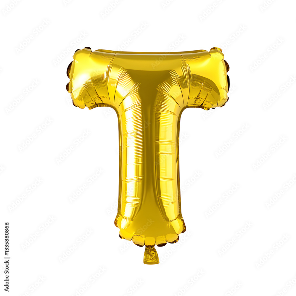 A shiny gold letter shaped balloon floating in a black background A shiny gold letter shaped balloon floating in a black background