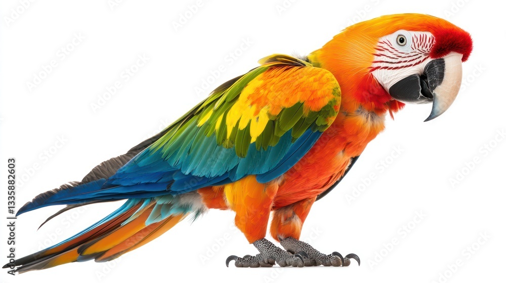 Fototapeta premium Colorful macaw profile against white background