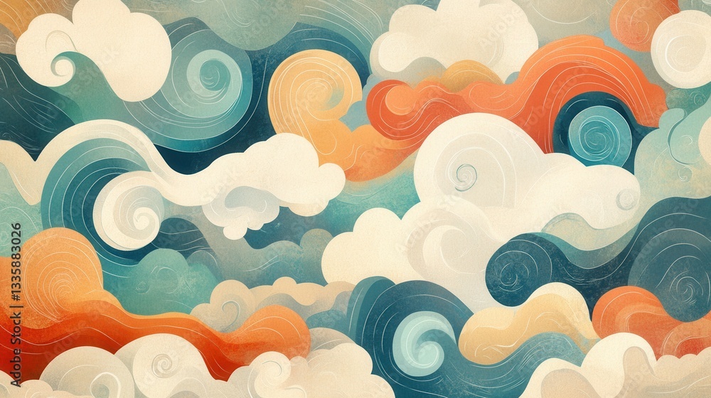Whimsical Cloudscape: An Abstract Artistic Rendering of Serene and Dreamy Sky Whimsical Cloudscape: An Abstract Artistic Rendering of Serene and Dreamy Sky
