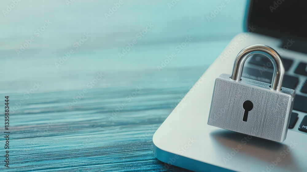 Fototapeta premium A laptop securely locked with a padlock symbolizing data protection and cybersecurity awareness