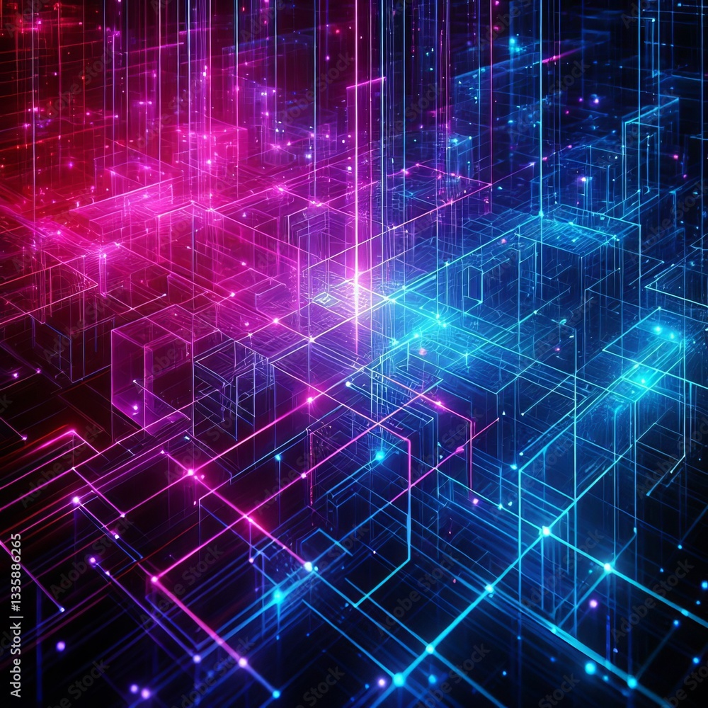 Obraz premium Neon Grid on Dark
