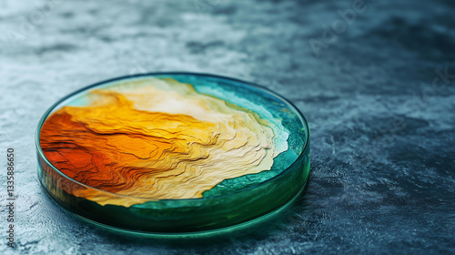 geological rock core sample texture,stratified color layers in petri dish