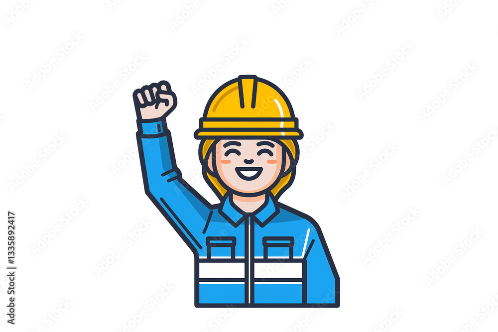 Cheerful Female Construction Worker Posing with a Fist Pump Cheerful Female Construction Worker Posing with a Fist Pump