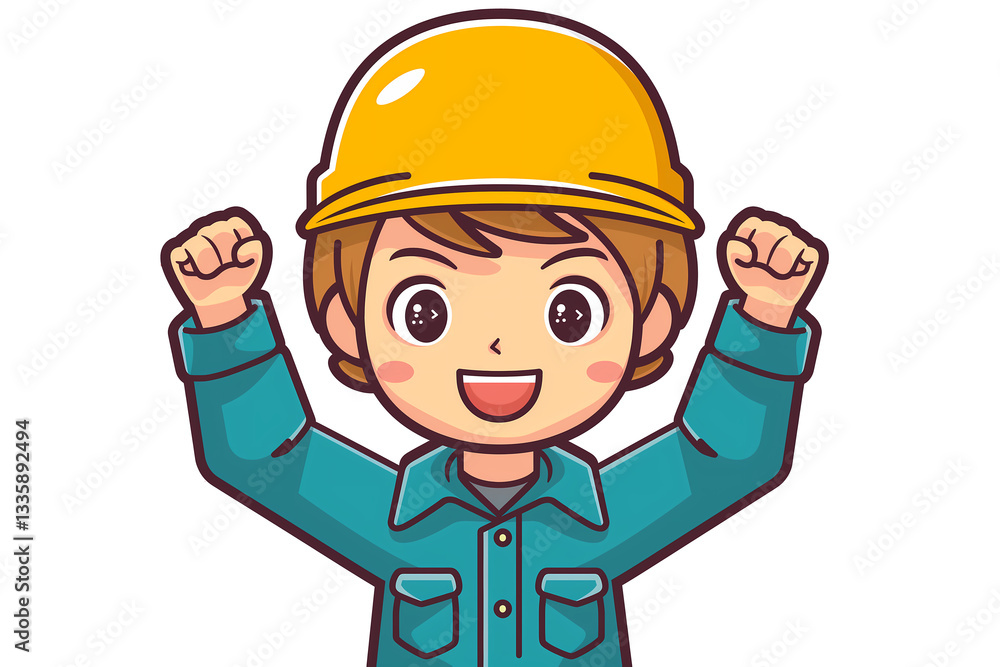 Cheerful Female Construction Worker Posing with a Fist Pump Cheerful Female Construction Worker Posing with a Fist Pump
