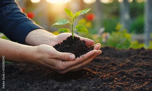 Wallpaper Mural Human hand planting a young green plant in soil	 Torontodigital.ca