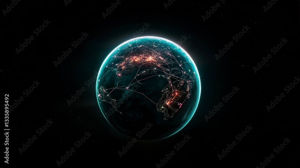 Global Network Earth at Night City Lights Interconnected World Global Network Earth at Night City Lights Interconnected World