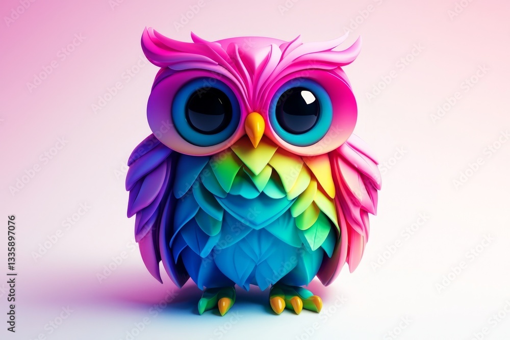 Fototapeta premium Adorable 3D-rendered owl featuring vibrant colors.